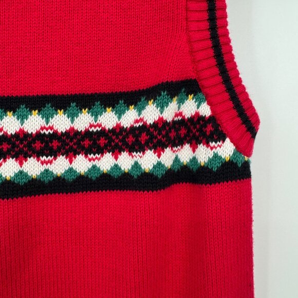 Hanna Andersson Red Vest Nordic Sweater Cotton Pullover Navy Trim Size 140  10 - Picture 8 of 9